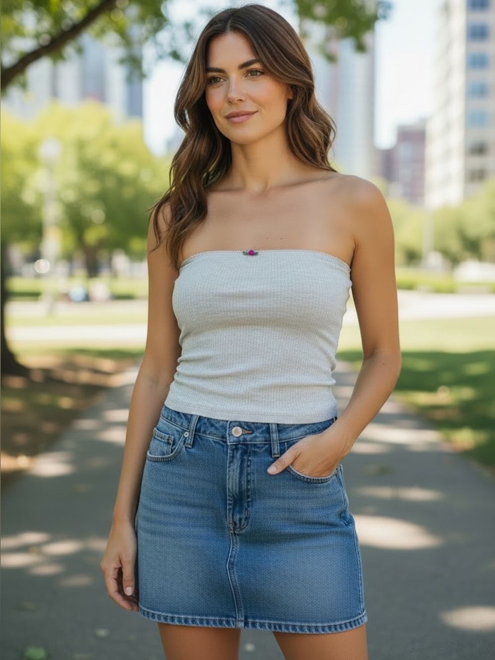 Garage Light Grey Ribbed Tube Top